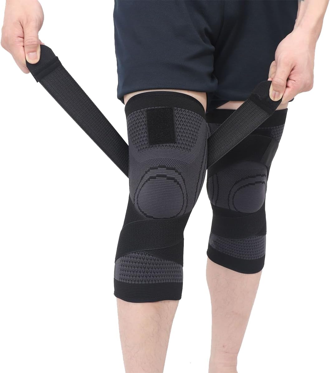 2 Pack Knee Wraps for Pain Relief, Knee Wrap Knee Compression Sleeve Knee Sleeves for Men Women Compression Knee Brace, Knee Band for Knee Pain Relief, Knee Brace for Arthritis Pain and Support (Black, Medium)