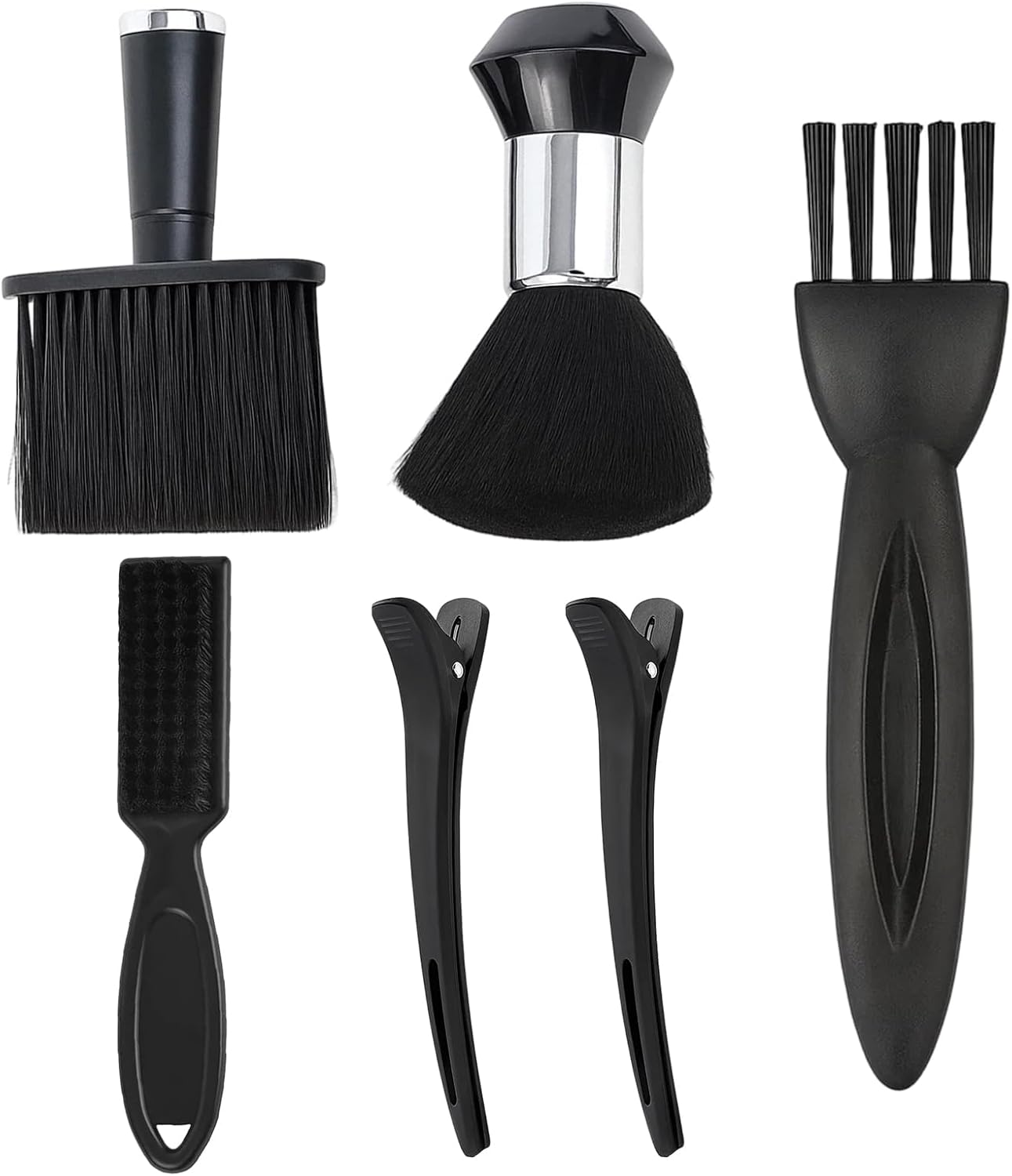 6-Piece Barber Neck Duster,neck duster,Cleaning brush Set with Scrub Handle, Board brush, Handle Brush, 2 Clips, Small Bristle Brush, Plastic Material