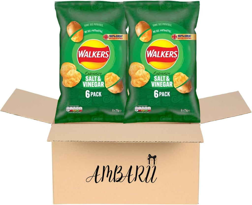 AMBARII Walkers Salt & Vinegar Flavored Crisps, 25g Bags, 12 Count Pack