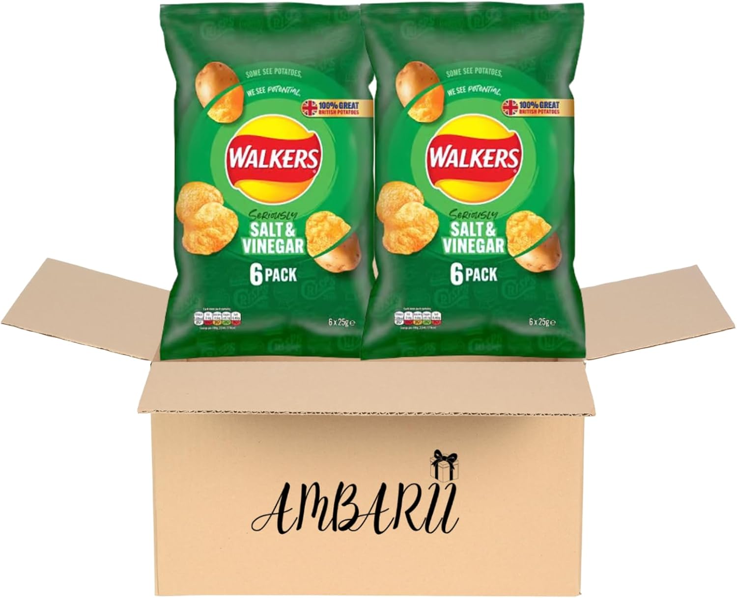 AMBARII Walkers Salt & Vinegar Flavored Crisps, 25g Bags, 12 Count Pack