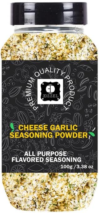 EDZZELPremium Quality Indian Organic Cheese Garlic Seasoning Powder Plant Based, Vegan, Gluten Free-100 GRAM Box (Set Of 2)