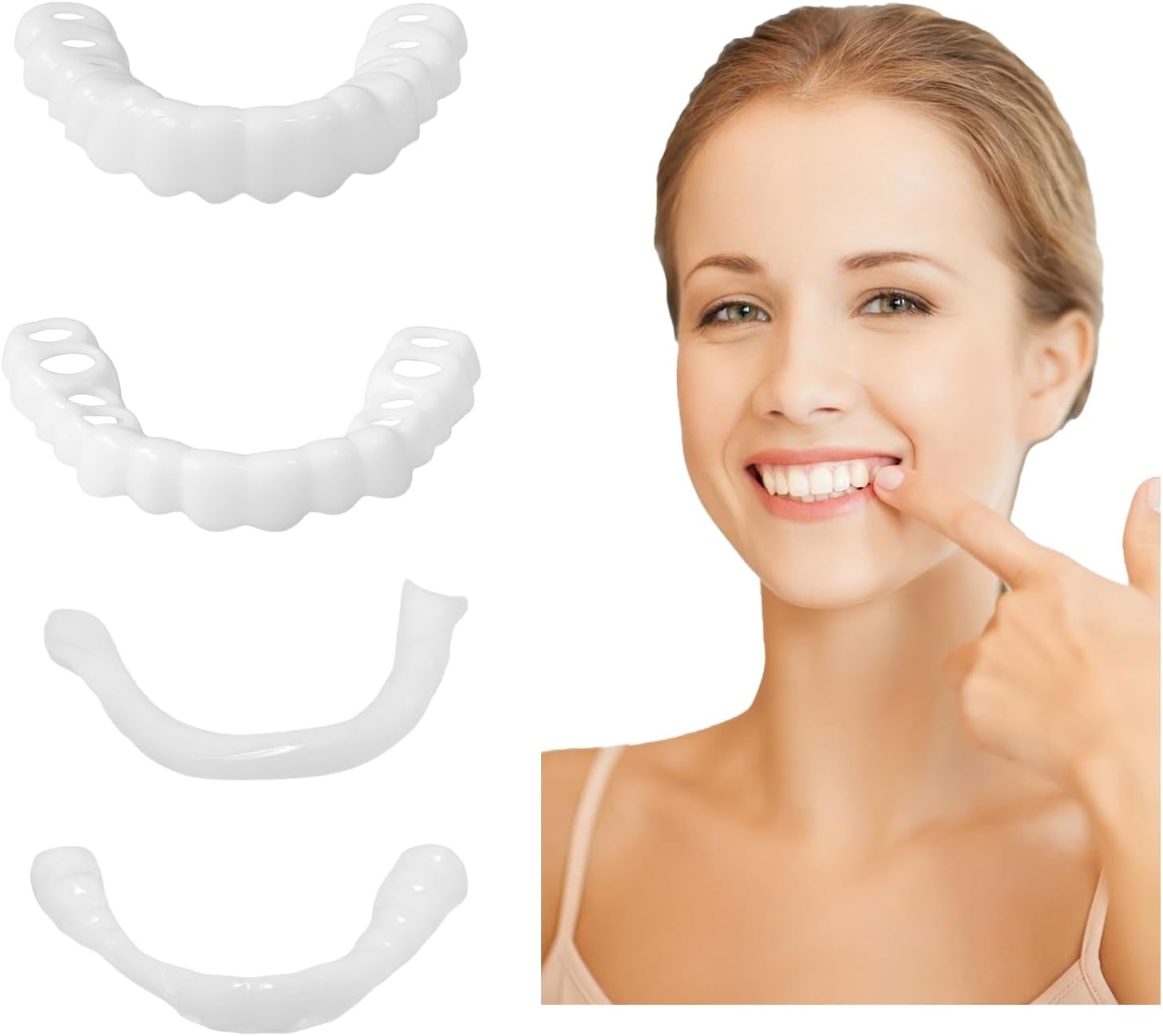 1 Pair Fake Dentures Teeth Covers for Men and Women Instant Dental Fix Easy to Use Snap-On Teeth Caps for Missing or Broken Temporary Smile Cover for Confidence and Comfort