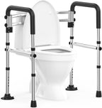 Upgraded Toilet Safety Rails 380LBS, Stainless Steel Toilet Rail Frame, Adjustable Stand Alone Toilet Support with Non-Slip Grips & Suction Cups,Tool-Free Assembly, Fits for Elderly/Disabled