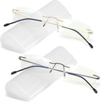2 Pack Titanium Rimless Reading Glasses Anti Blue Light Glare Filter, Ultralight Spring Hinge Readers for Men Wowen