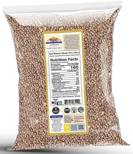 Rani Desi Masoor (Masur) Whole 128oz (8lbs) 3.63kg (aka. Pardina Spanish/American Brown Lentils Whole) Bulk ~ All Natural | Vegan | NON-GMO | Kosher | Gluten Friendly | Product of USA