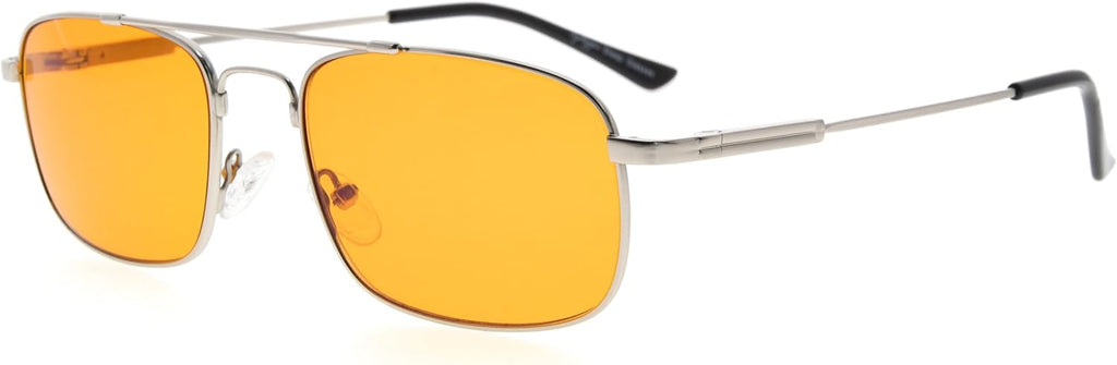 Eyekepper Memory Titanium Sleeping Glasses-Blue Light Blocking 97%-Computer Reading Glasses-Reduce Eyestrain Readers Dark Orange Tinted Lens (Silver, 1.50)