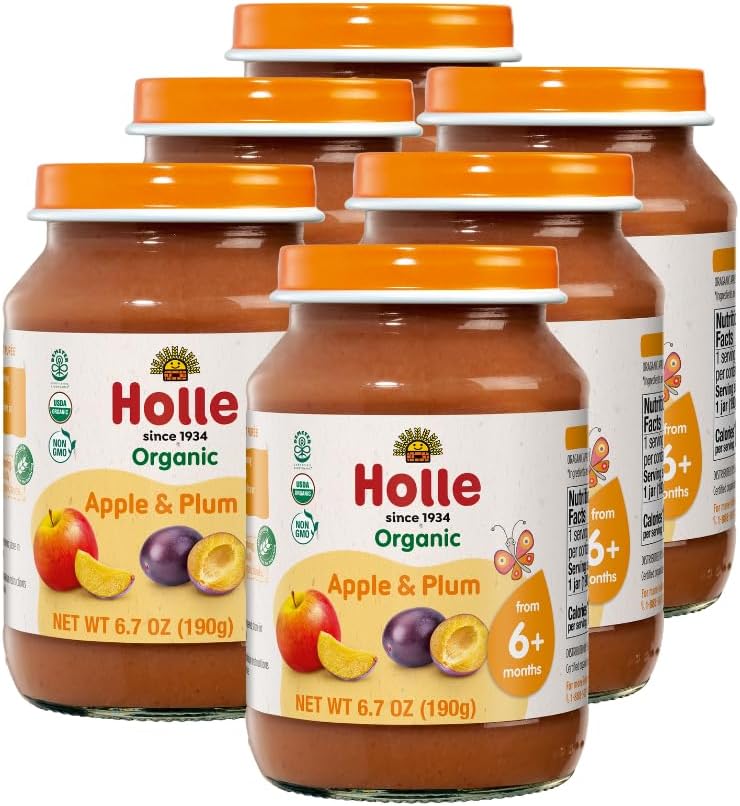 Holle Organic Apple and Plum Flavored Puree Baby Food, Non GMO, Vegan, 6.7 Ounces (Pack Of 6)