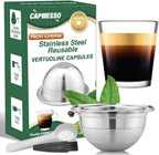 CAPMESSO Stainless Steel Reusable Coffee Capsule: Metal Refillable Coffee Pod Brewing Espresso - Compatible with Nespresso Vertuoline GCA1/ENV135/ENV150/BNV420 (2.4OZ-Double Espresso Cup(Small)