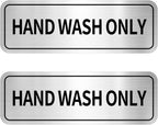 2 Pcs Hand Wash Only Sign 6 x 2 inch Self-Adhesive Kitchen Sink Sign Brushed Aluminum Metal Signs for Restaurants, Businesses, Bathroom, Restroom, Silver, Easy Installation, Waterproof
