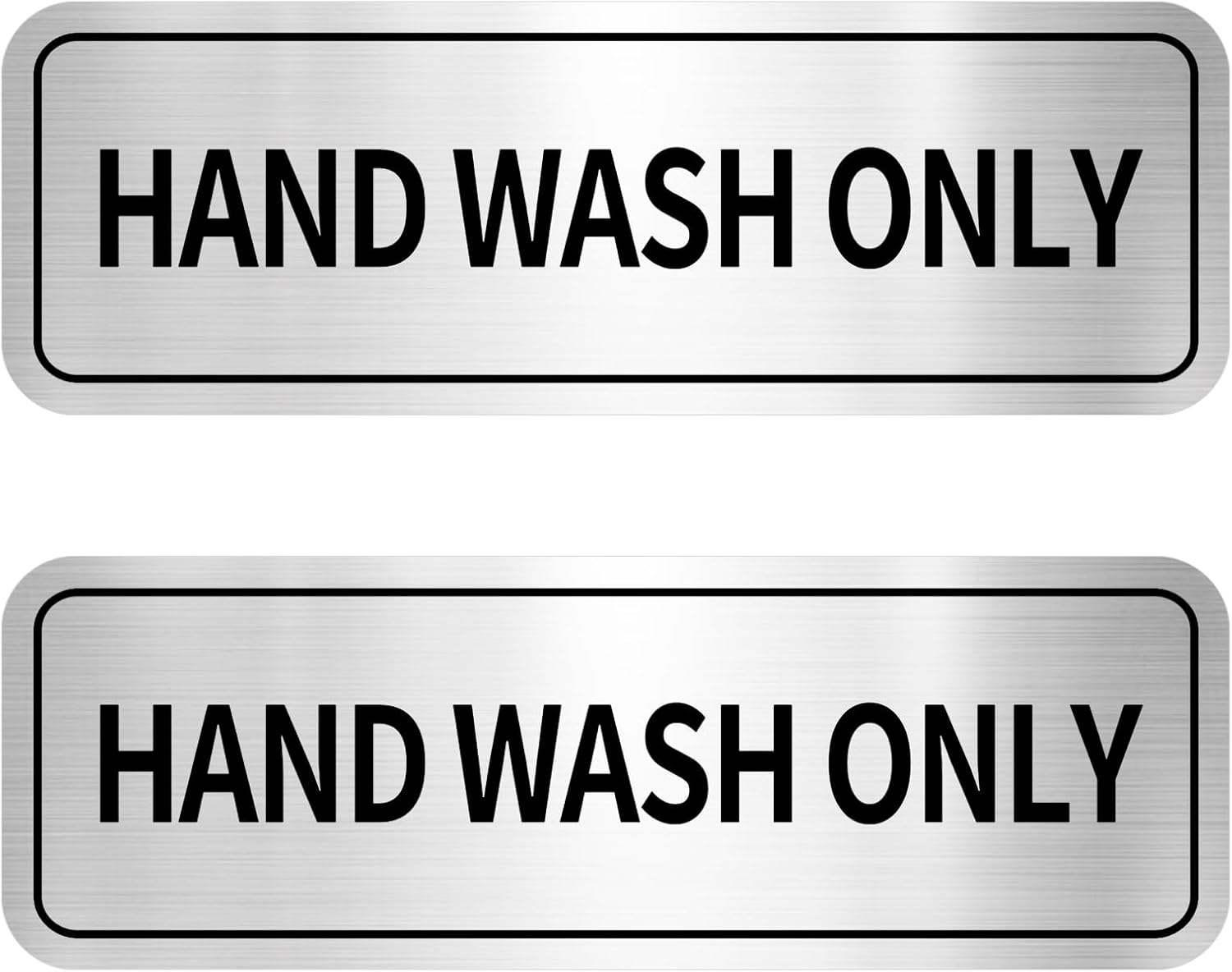 2 Pcs Hand Wash Only Sign 6 x 2 inch Self-Adhesive Kitchen Sink Sign Brushed Aluminum Metal Signs for Restaurants, Businesses, Bathroom, Restroom, Silver, Easy Installation, Waterproof