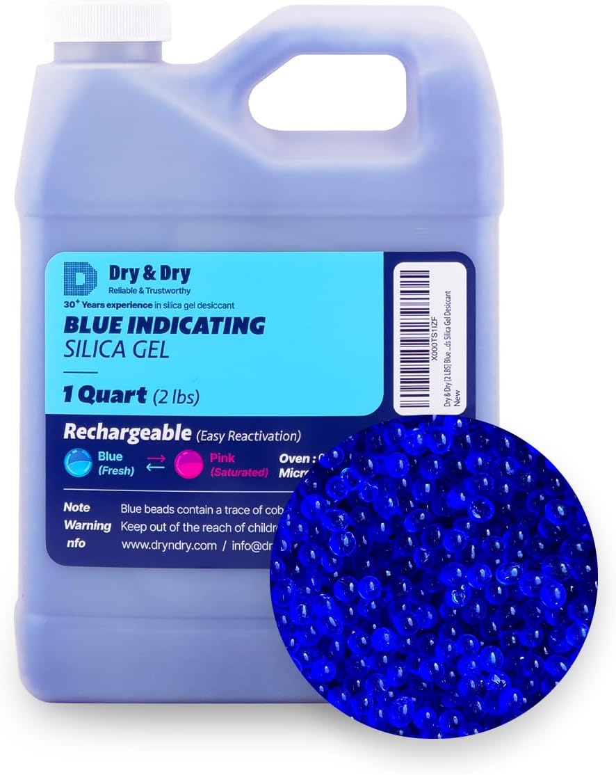 Dry & Dry [2 LBS] Blue Indicating Silica Gel Beads Desiccants (Industry Standard 3-5 mm) - Reusable Desiccant Beads Silica Beads(Blue to Pink)