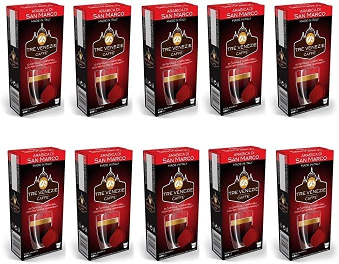 Tre Venezie 100 Nespresso Compatible Coffee Pods - Arabica Di San Marco (10 Packs)