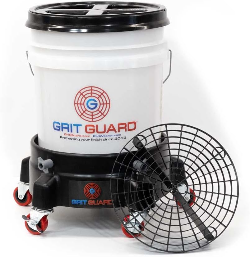 Grit Guard 5 Gallon Washing System | Includes 5 Gallon Bucket, Grit Guard, Bucket Dolly, and Gamma Seal Lid | for Car Wash and Detailing | Black