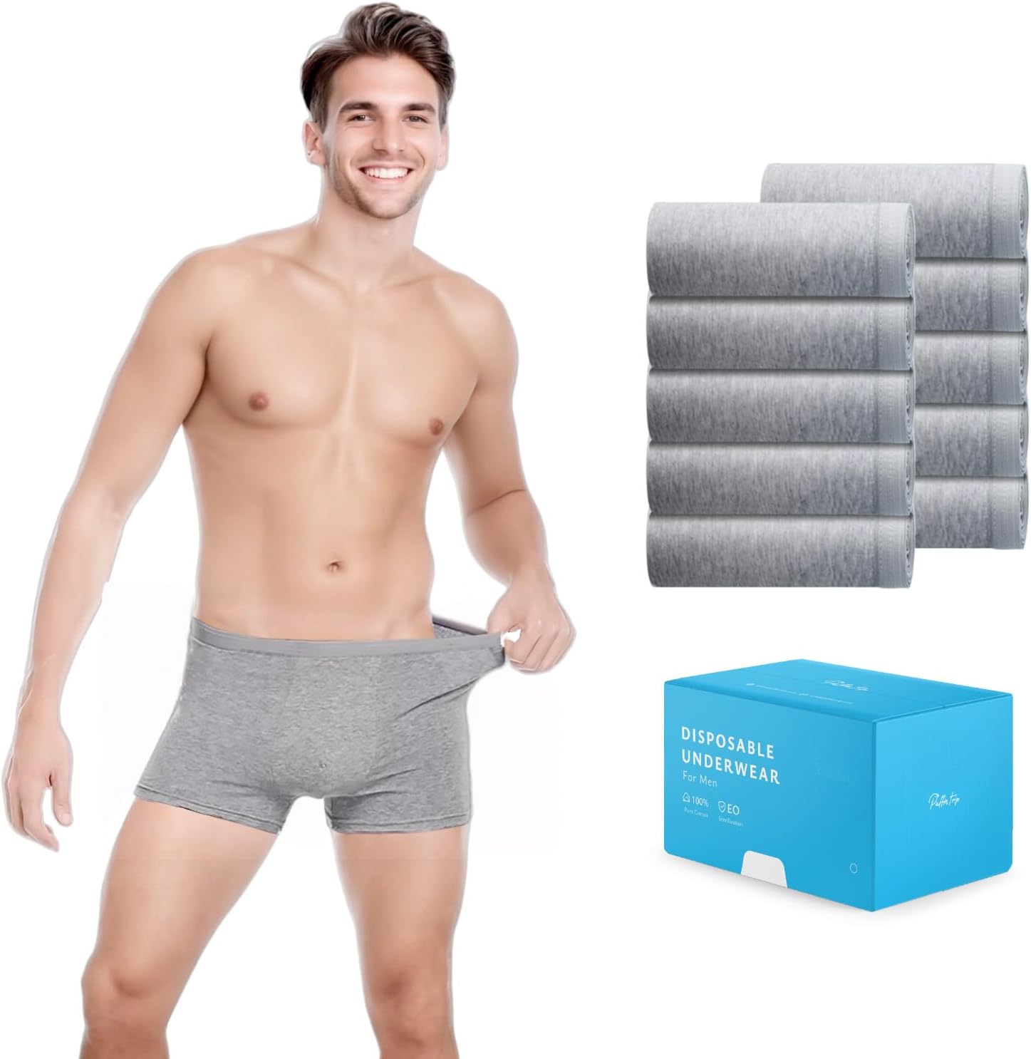 10 Pack Disposable Cotton Men Underwear for Travel Fitness Swimming Hotel Spa Hospital Stay Grey