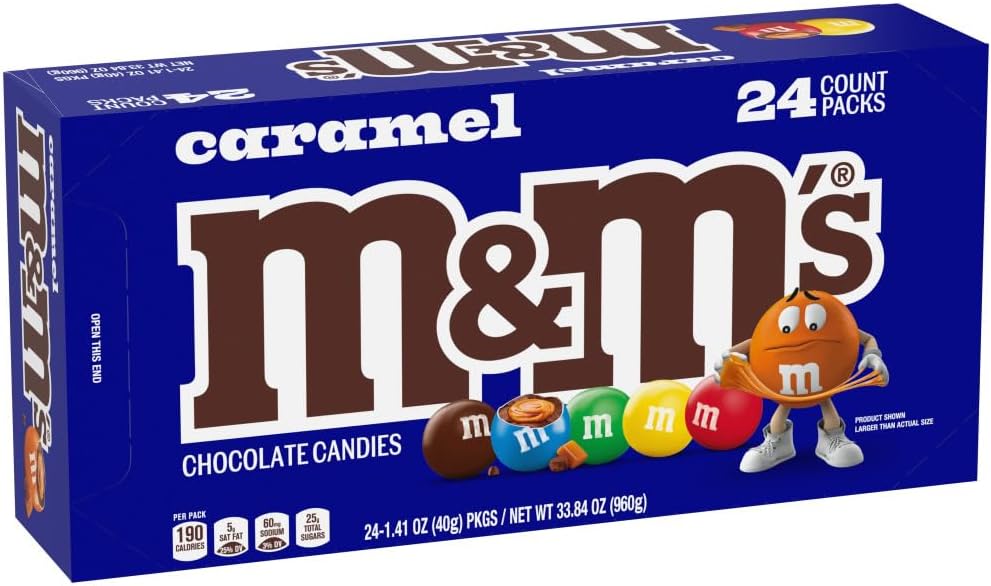 M&M'S Caramel Chocolate Candy, Made with Real Caramel and Milk Chocolates, 24 Count, 1.41 oz Candy Gifts
