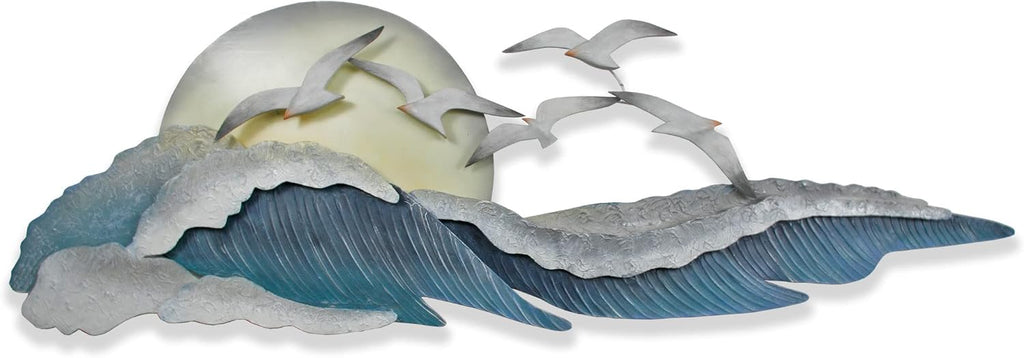 SEAGULLS ON WAVES METAL WALL ART, Blue