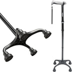 Rehand Quad Cane, Walking Cane with Ergonomic Handle Ever and Graceful 4-Pronged Base for Extra Stability, Adjustable Walking Sticks for Right or Left Handed Men & Women and Seniors