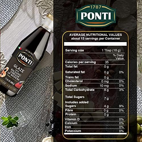 Ponti Glaze with Balsamic Vinegar 17.6oz (500ml) Large - Concentrated Thick Drizzle with Grape Must & Vinegar of Modena Sweet Sour Tangy Flavor - Italian