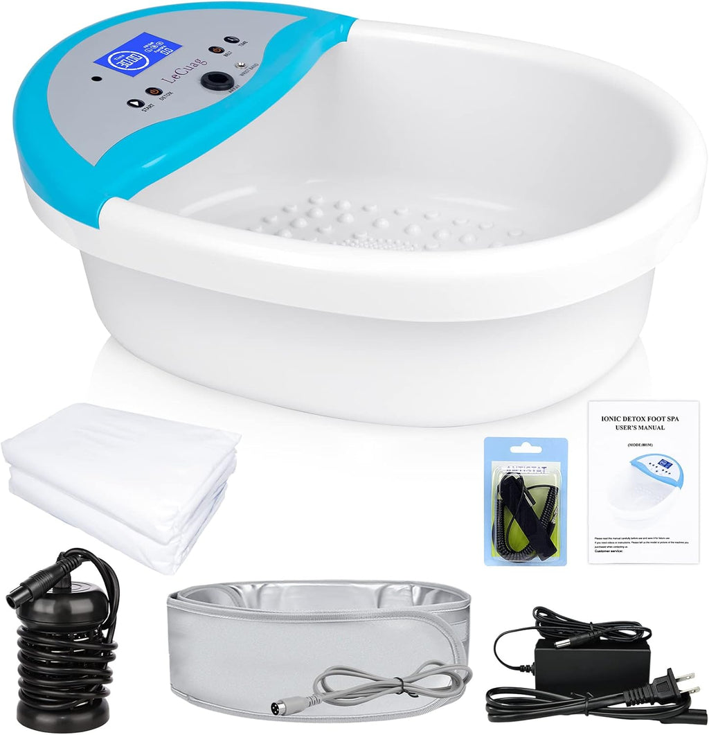 LeCuag Ionic Foot Spa Detox Machine, Ionic Foot Bath for Home Use, Ion Cleanse Negative Foot Machine to Remove Toxin with Heating Belt, Massage Tub, 100 Basin Liners