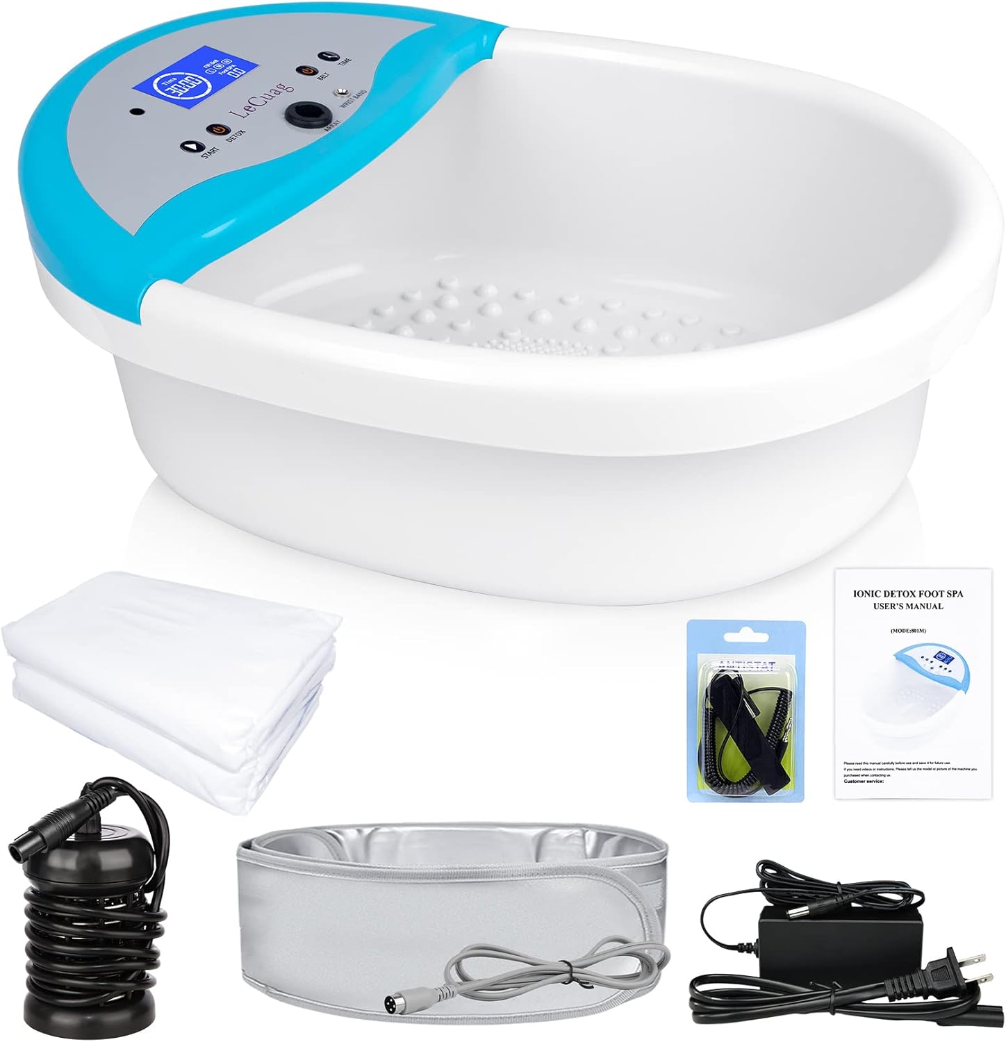 LeCuag Ionic Foot Spa Detox Machine, Ionic Foot Bath for Home Use, Ion Cleanse Negative Foot Machine to Remove Toxin with Heating Belt, Massage Tub, 100 Basin Liners