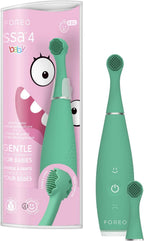 FOREO ISSA 4 Baby – Silicone Sonic Electric Toothbrush Bundle for Babies, 2-Sided Bristles, Fun Smile Feature, Gum Massage, 12 Months of Care with Extra Brush Head, Travel-Friendly - Kiwi Green