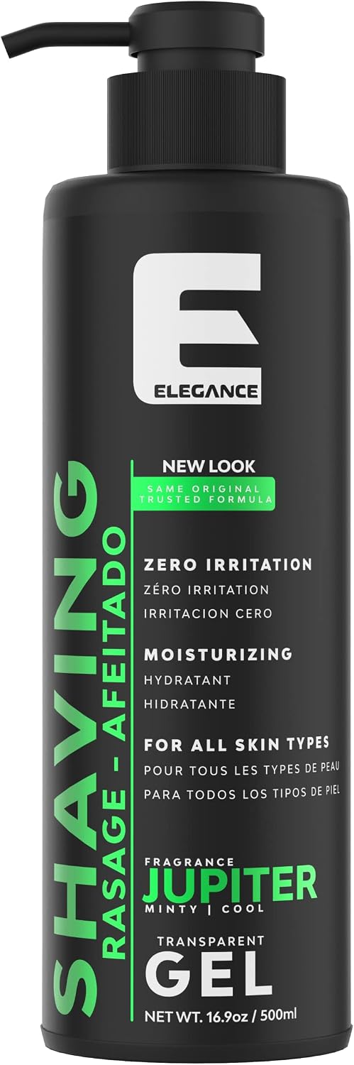 E Elegance Barber Accessories - Transparent Shaving Gel For Men Or Women, Minty/Cool Jupiter Fragrance - The Ultimate Shaving Solution For A Smooth, Irritation-Free Experience, 16.9 Oz