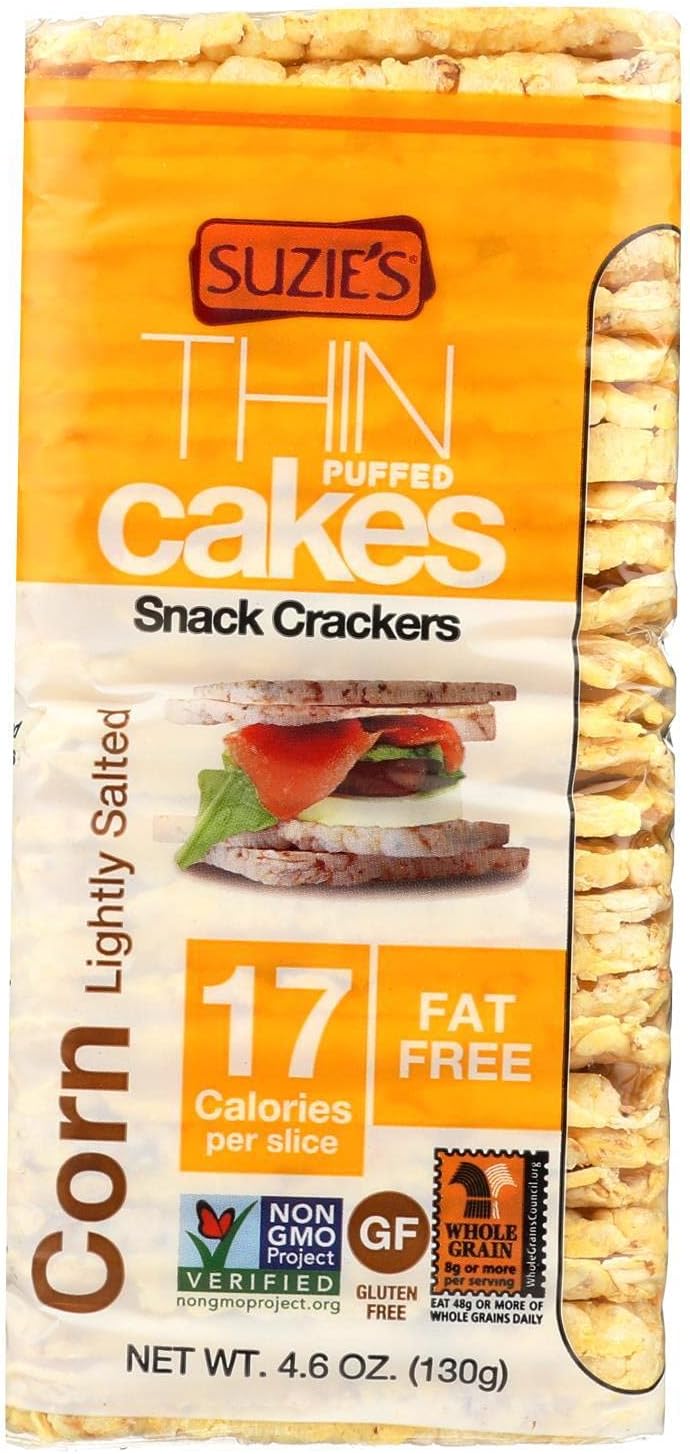 Suzie's Organic Lightly Salted Corn Cake Thins|12 Pack|USDA Organic, NON-GMO, Fat-Free, Sugar-Free, Gluten-Free|Low-Calorie Snack-16 Calories Per Slice|Bread & Cracker Replacement