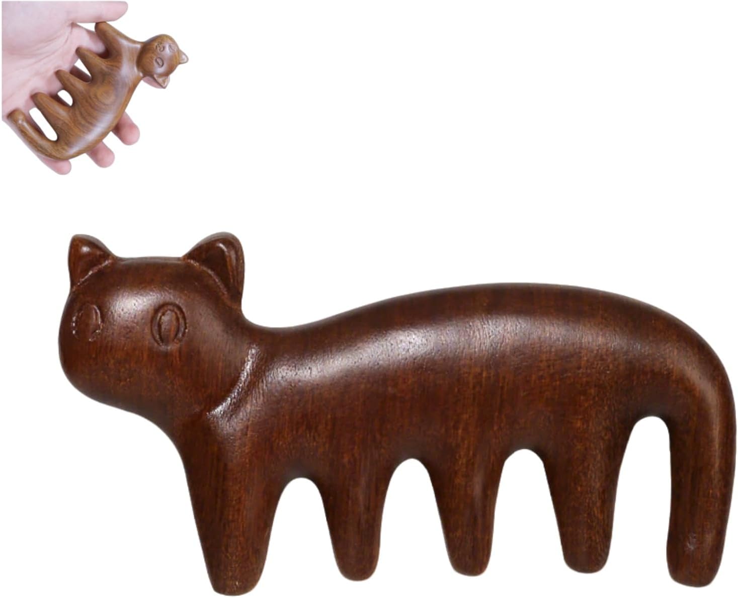 1 PCS Cat Shape Wooden Scalp Massager Comb Hair Growth Stimulating Comb for Scalp Care and Relaxation