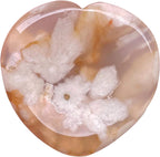 Fekuar Natural Cherry Blossom Quartz Agate Thumb Worry Stone, Hand Carved Healing Crystal Heart Shaped Stone for Anxiety Stress Relief Meditation 1.5"