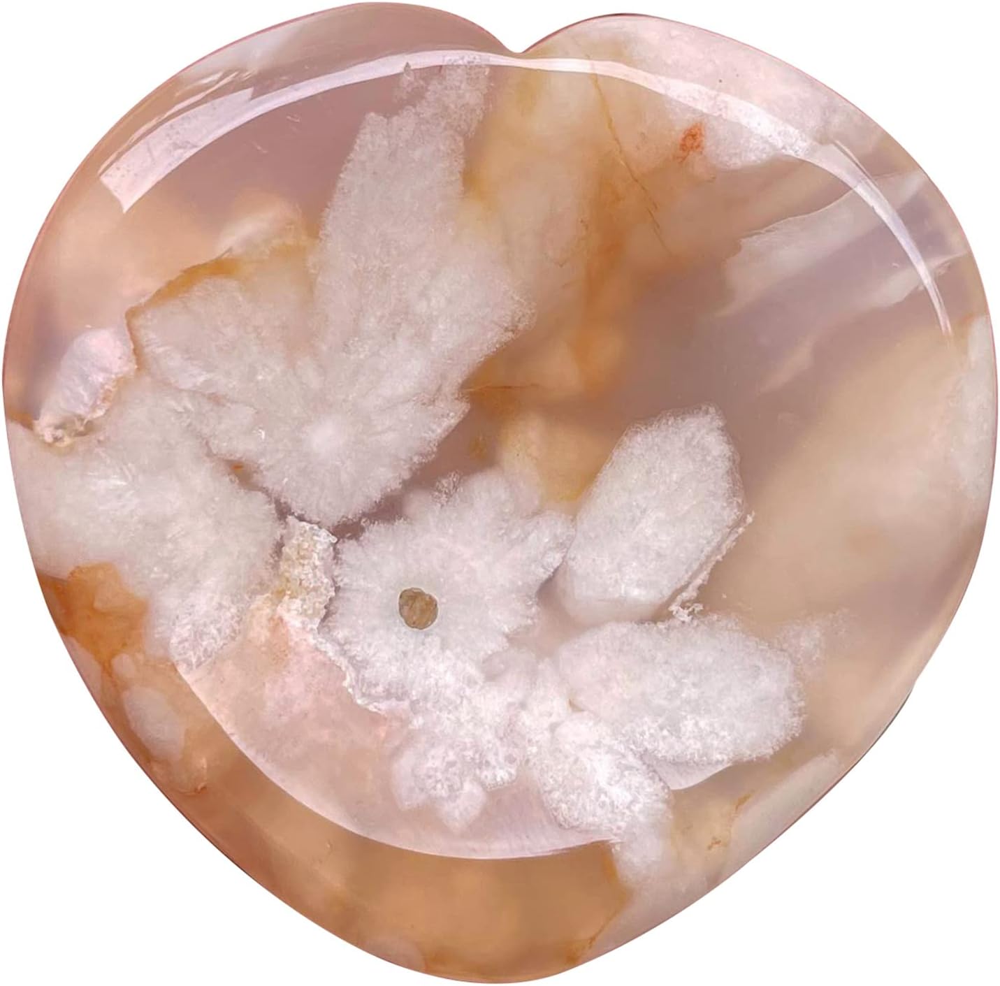 Fekuar Natural Cherry Blossom Quartz Agate Thumb Worry Stone, Hand Carved Healing Crystal Heart Shaped Stone for Anxiety Stress Relief Meditation 1.5"