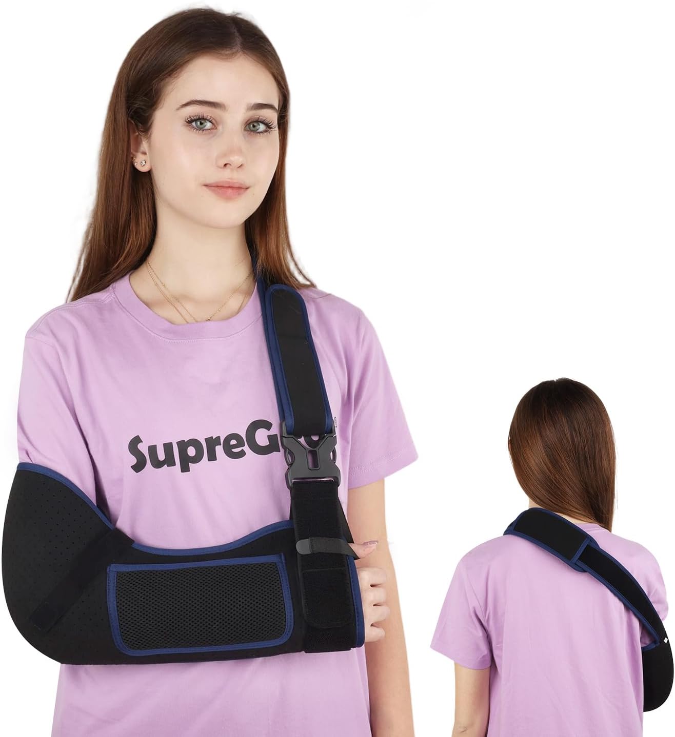 supregear Arm Sling Shoulder Immobilizer for Women Men, Comfortable Breathable Sling for Shoulder Injury, Rotator Cuff, Broken Dislocated Fracture Strain, Fit Left or Right Arm, Black + Dark Blue, M