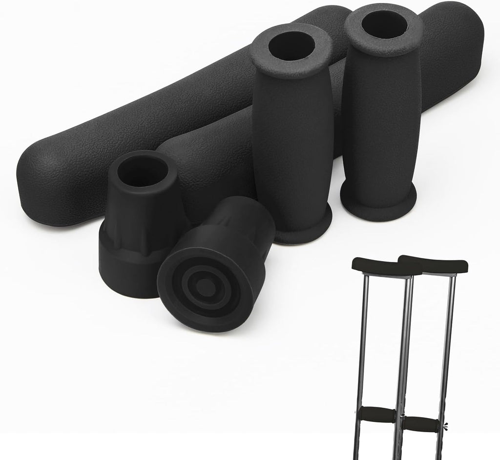 Replacement Crutch Pads, Ahier Padding for Walking Arm Crutches, Hand Grips, and Feet Caps, Fits Standard Aluminum Crutches 6 Pieces-Set