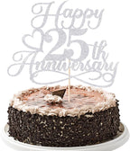 Glitter Happy 25th Anniversary Cake Toppers -Wedding Anniversary Party Decorations,25th Wedding Anniversary, Company Anniversary Party, Birthday Party Decorations (silver)
