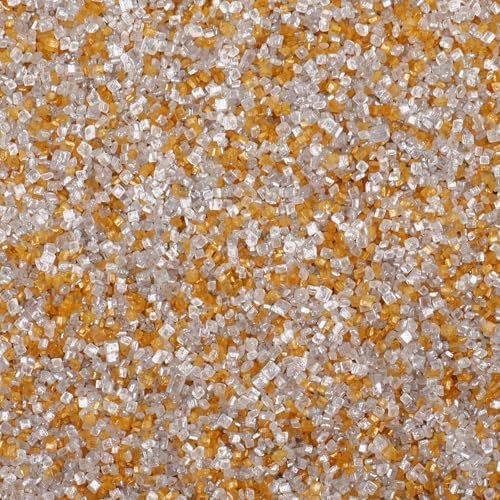 Gold Silver White Sanding Sugar Sprinkles Mix, 4.6 oz Edible Sparkling Sugar Crystals for Baking Topping, Cupcakes, Cookies, Ice Cream & Cake Decorating, Wedding Party Christmas Holiday Supplies