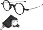Folding Round Frame Reading Glasses, with Keychain, Portable Mini Reading Glasses, Compact Pocket Blue Light Blocking Reading Glasses for Men and Women(+1.5)