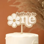 Half Way to One Cake Topper, Double Layered Daisy 1/2 Way to One Cake Decoration, Half Birthday Decoration Baby Boys Girls 6 Month Party Supplies