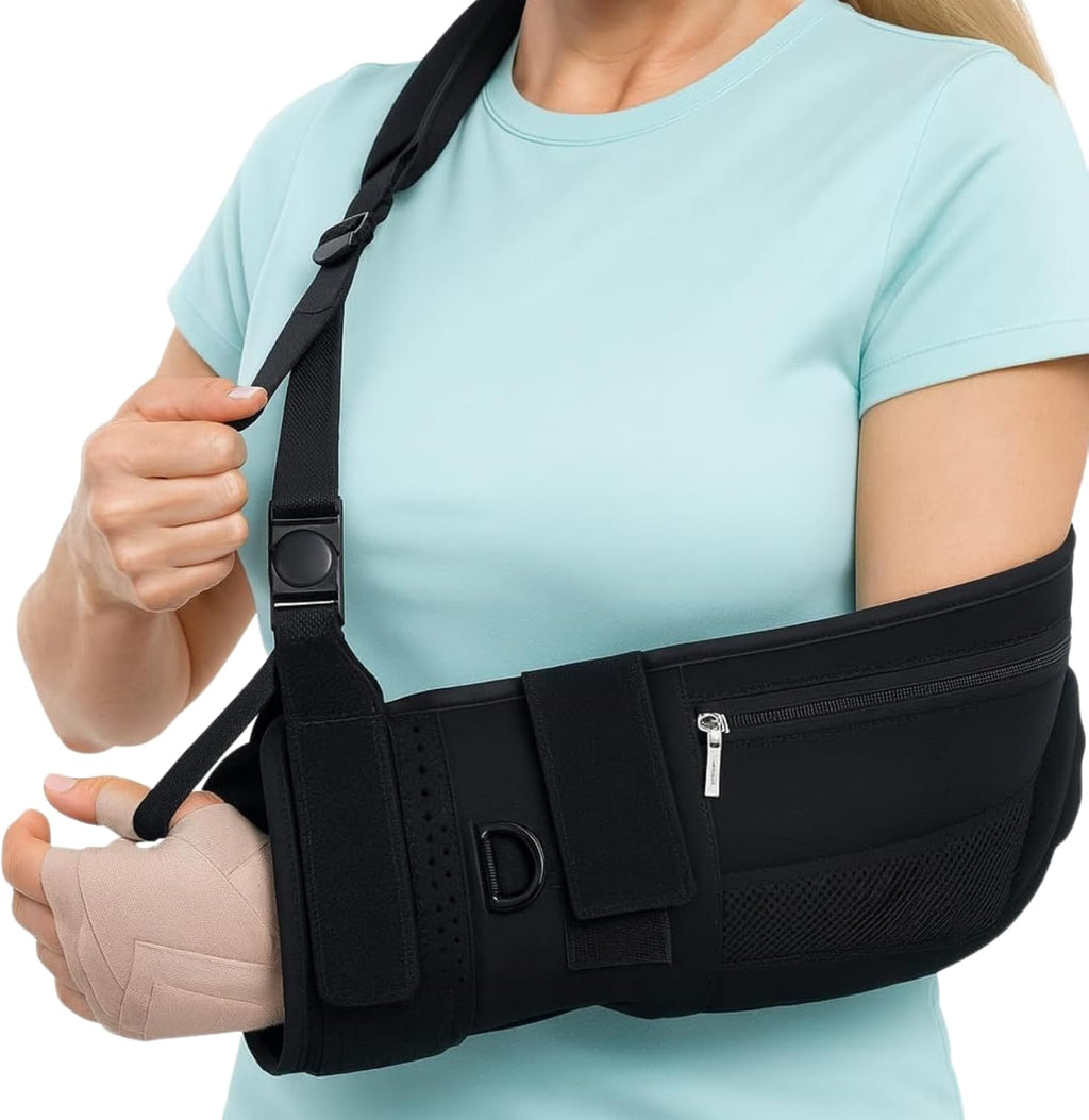 Vive Medical Arm Sling for Shoulder Injury (Left or Right)- Shoulder Immobilizer for Broken Arm, Rotator Cuff, Elbow - Support Brace for Men & Women (Black)