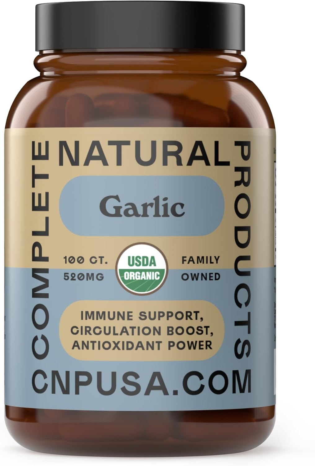 CNP Organic Garlic Capsules 520mg - Whole Garlic Extract Supplement, Daily Cardiovascular Support, Plant Based Vegetarian, Non GMO Clean Label, No Fillers, 100 Count, Made in The USA Natural Solutions