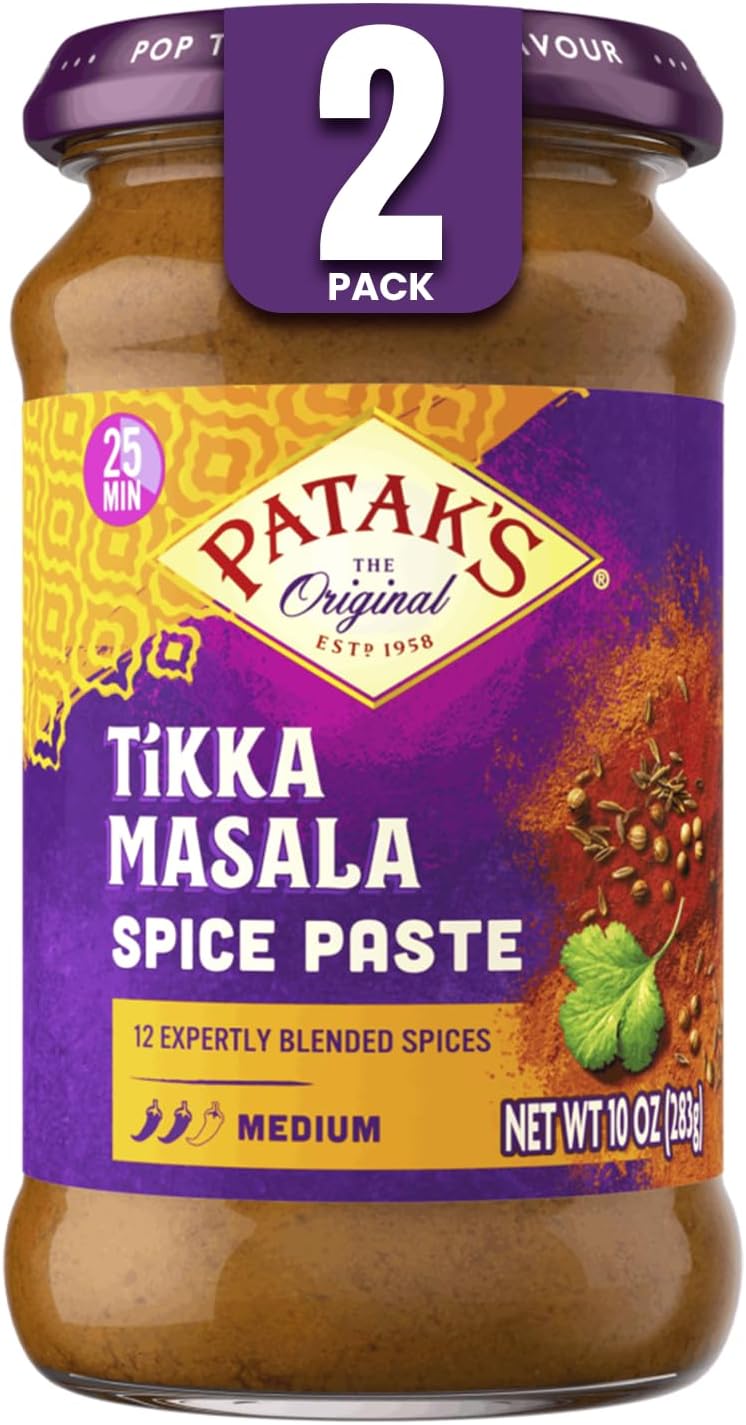 Patak’s Tikka Masala Spice Paste - Medium Indian Curry Paste w/a Blend of Freshly Ground Spices - Vegan & Gluten-Free - Flavorful Tikka Masala Curry Base for Home Cooking & More - 10oz Jar (Pack of 2)
