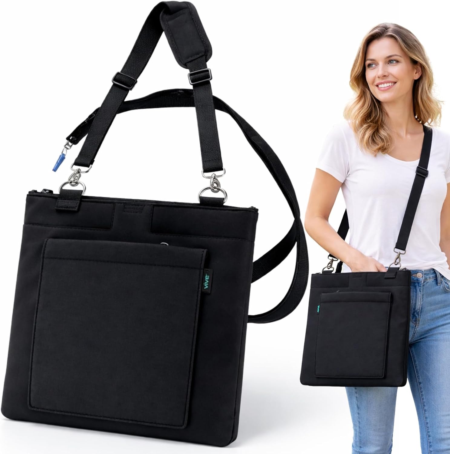 Vive Urinary Drainage Bag Holder – Discreet Foley Catheter & Drain Tube Cover – Nephrostomy Bag Holder, Easy-Access Zipper, Adjustable Strap - Leakproof Catheter Supplies for Privacy, 2000mL (Black)