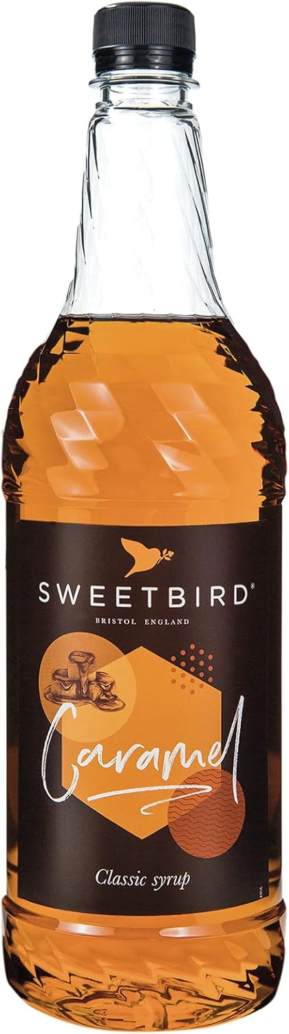 Sweetbird Caramel Flavored Sugar Free Syrup – 1 Liter (Vegan, GMO Free, All Natural)