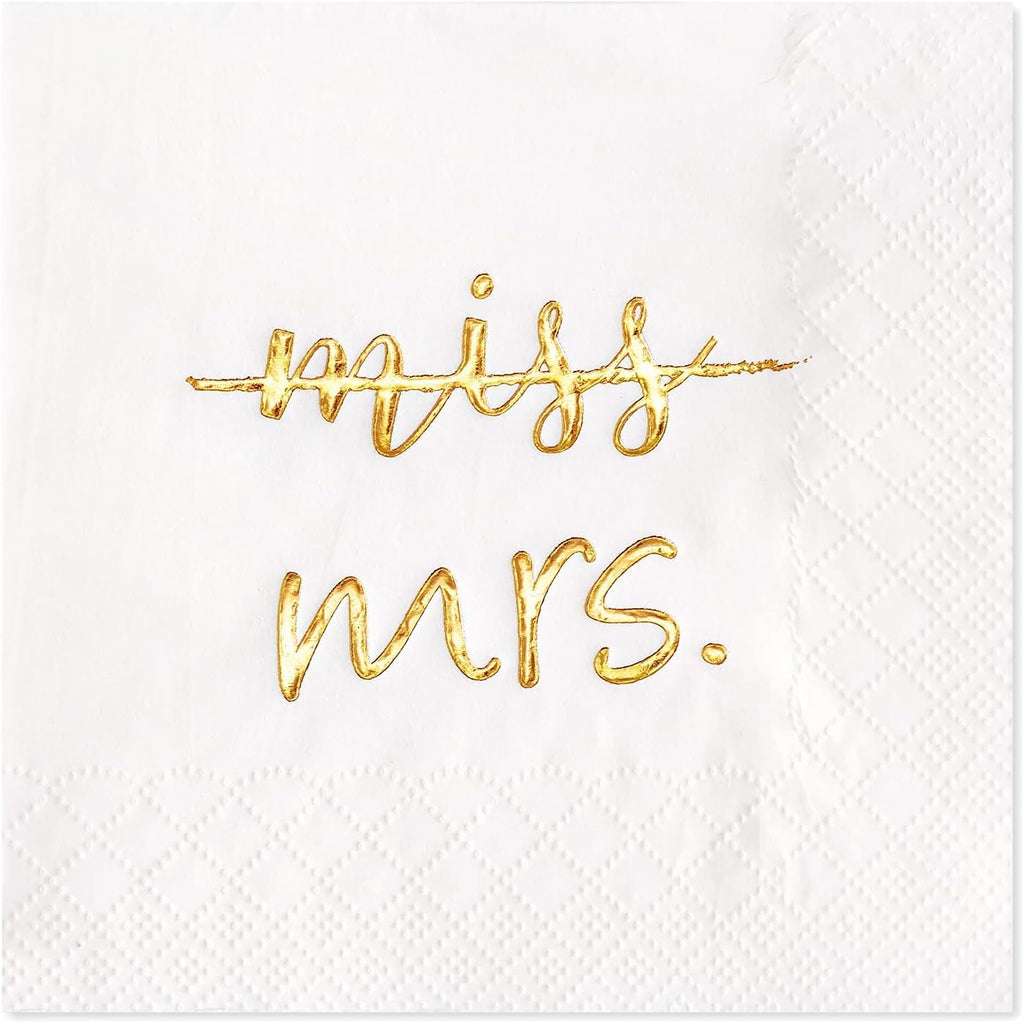 Crisky Gold Foil Miss to Mrs Cocktail Napkins for Bridal Shower Engagement Bachelorette Party Dessert Beverage Table Party Supplies, Disposable Napkins, 3 Ply, 50 count