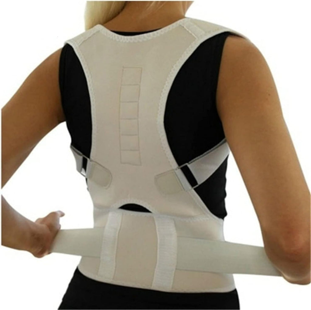 Back Corrector Adjustable Magnetic Posture Back Support Corrector Belt Strap Belt Brace Shoulder Lumbar Pain Relief Posture Waist Trimmer Health and Relaxation,Beige,L