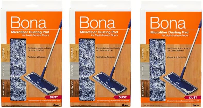 3 Pack Bona Dusting Pad | Designed on Hardwood, Stone, Tile and Laminated Floors | 4" W x 15" L…