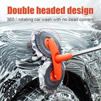 Retractable Double Head Car Wash Brush 360° Rotating Long Handle Car Cleaning Kit Brush Chenille Microfiber Car Wash Mop Not Hurt Paint Scratch Free((Single Set + 1 Spare Brush Head)