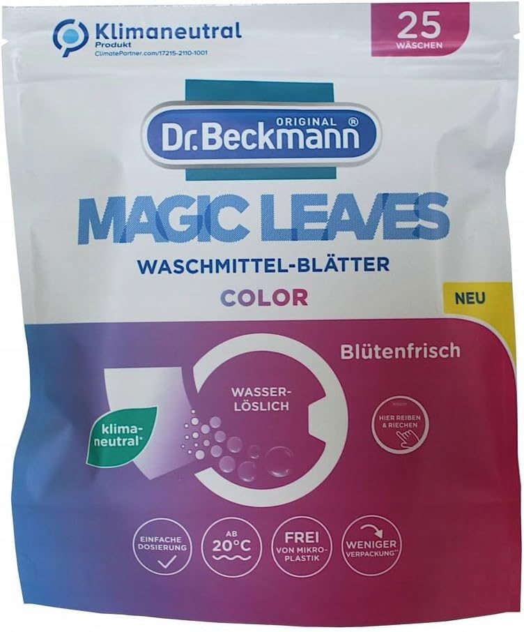 Dr. Beckmann Magic Leaves Colour Detergent Leaves | Practical and Pre-Dosed | Easy to Carry, Store and Use | 25 Sheets