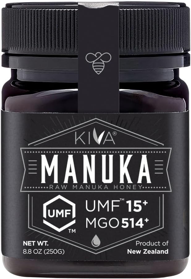 Kiva Raw Manuka Honey - Certified UMF 15+, MGO 514+ 100% Pure Genuine New Zealand, Non-GMO, Traceable (8.8oz/250g Bottle)