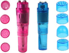 Mini Massager Handheld with 4 Heads Pocket Pen for Body, Face, Neck, Head,Back (Pink and Blue)