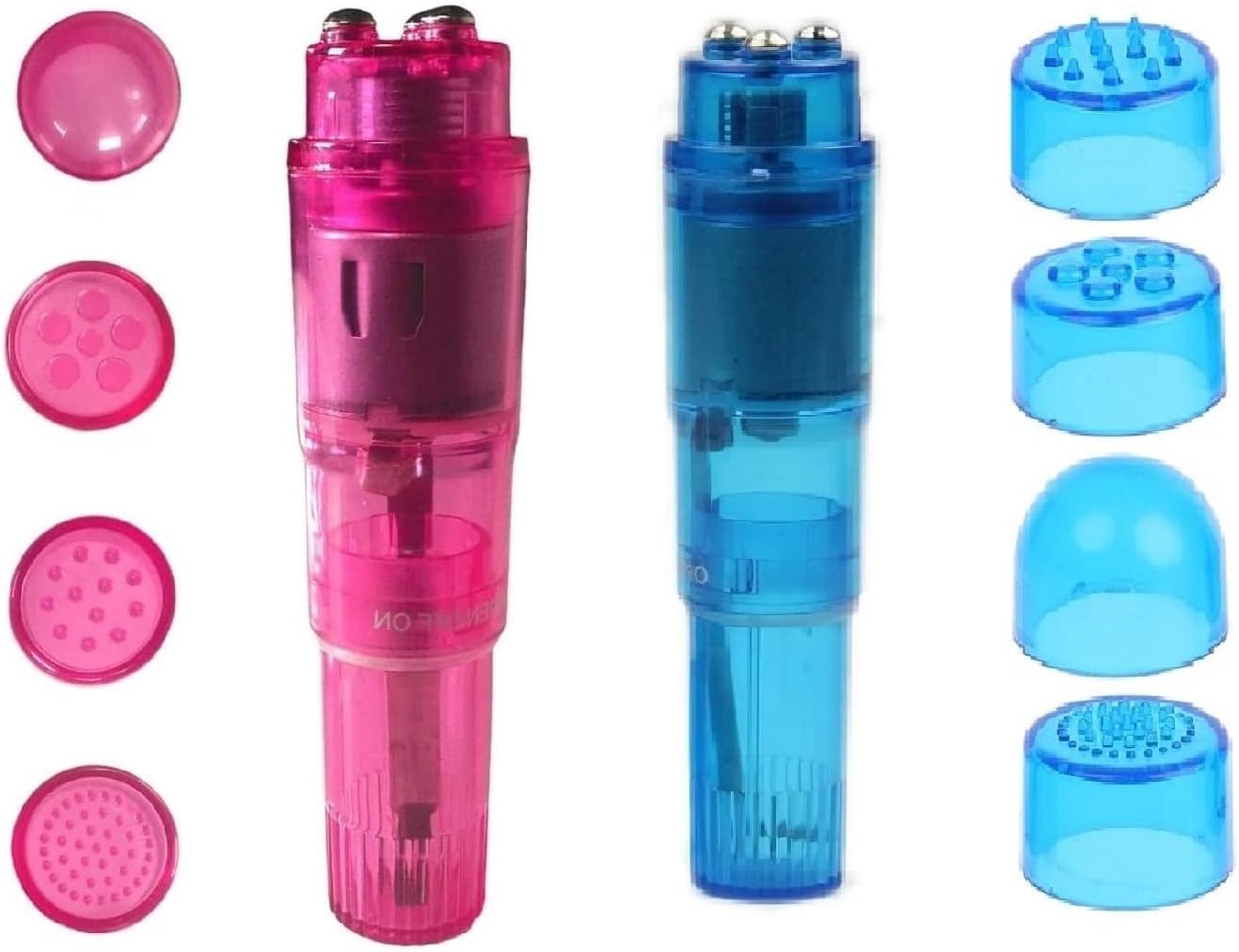 Mini Massager Handheld with 4 Heads Pocket Pen for Body, Face, Neck, Head,Back (Pink and Blue)