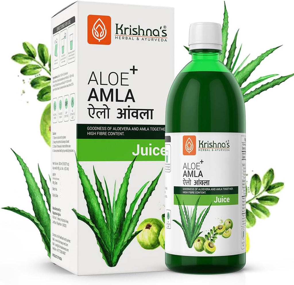 KRISHNA'S HERBAL & AYURVEDA Aloe Vera Amla Mix Juice - 1000 ml A Perfect Mix for Healthy Skin 1 l (Pack of 1) Green